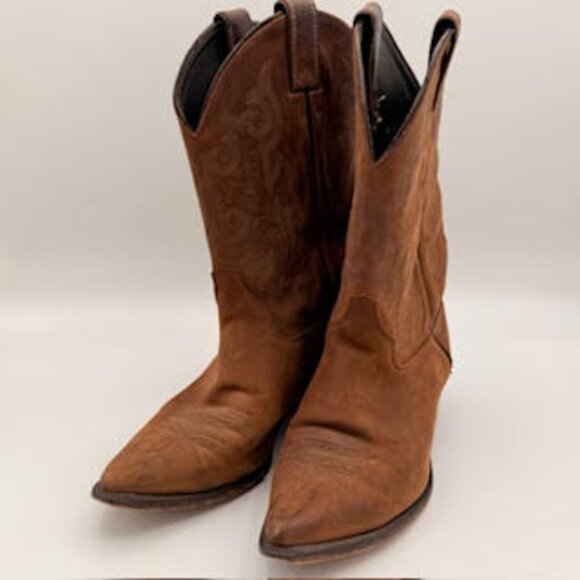 Justin Cowboy Boots Brown Leather Western Embroidered Men’s 9B (Women’s 10.5) - Picture 1 of 15